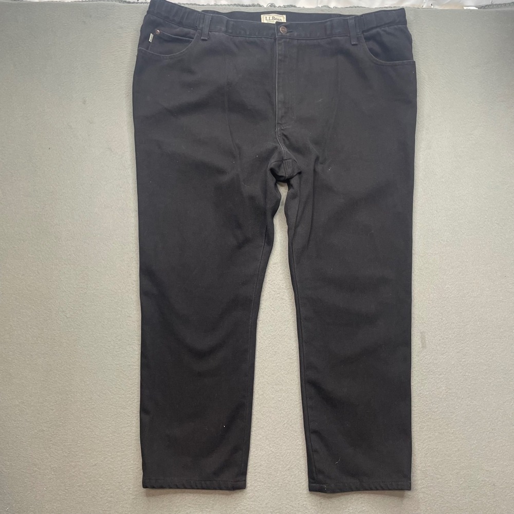 LL Bean Men Pants Black 100% Cotton 44x30 Comfort Waist Relaxed Straight Denim